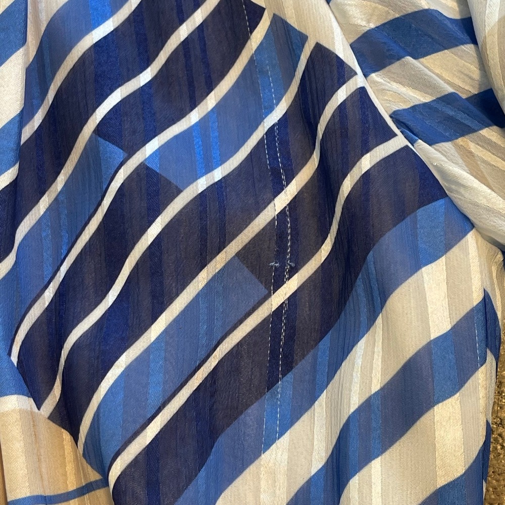 Ciebon Blue Geometric Chevron Stripe Maxi Dress Long Sleeve V-Neck Size M - Picture 6 of 9